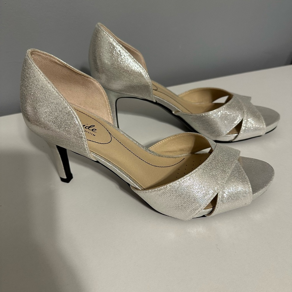 Life Stride Silver D'Orsay Open-Toe Heels